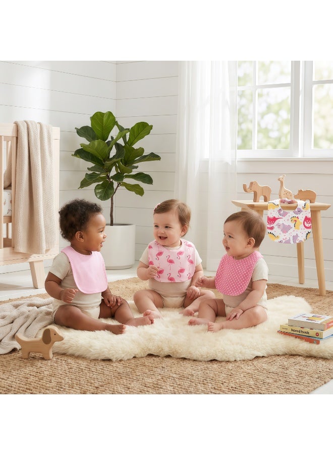 RooRound Baby Bibs 4 Pack - Soft & Absorbent 100% Cotton Adjustable Bibs for Newborn, Infant & Toddlers: Drooling, Teething, Feeding, Stain-Resistant A-Class Safe Neutral (Pink) - Image 3